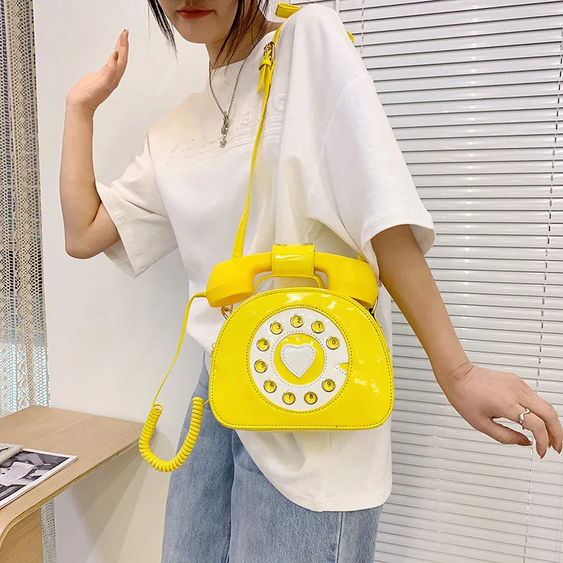Women’s Creative Telephone-Shaped Crossbody Bag – Retro PU Leather Small Shoulder Handbag