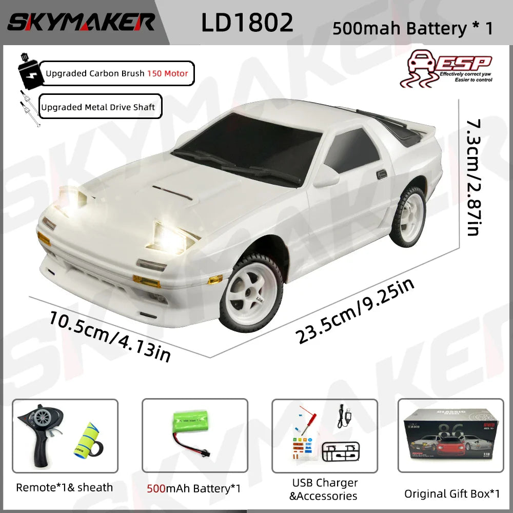 1:18 Skymaker AE86 & RX-7 FC RC Drift Cars with 2.4G Remote, ESP Gyroscope & LED Lights – Mini Racing Toy Cars