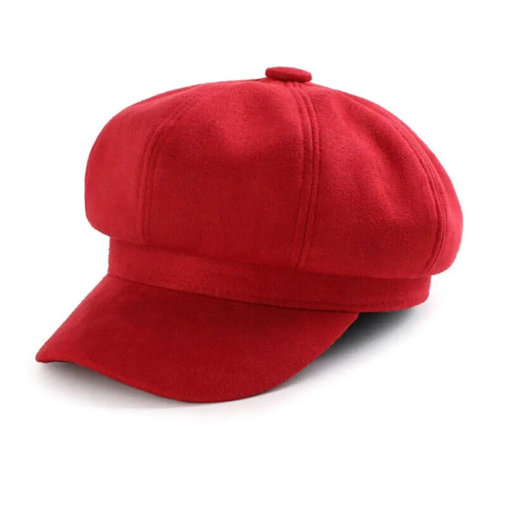 Casual Suede Fabric Hat — Solid Color Adjustable Baker Newsboy Beret Cap