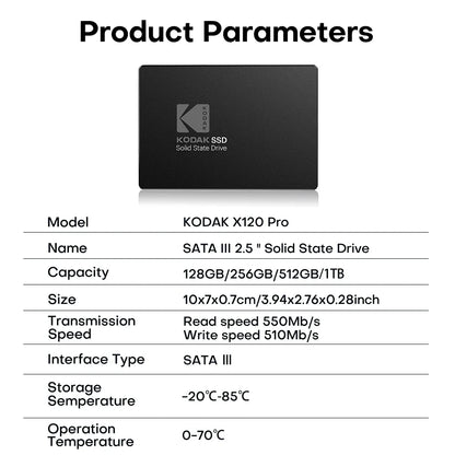 Kodak X120 PRO SSD/HDD – 2.5” SATA Internal Hard Drive, 120GB–1TB for Laptop and Computer