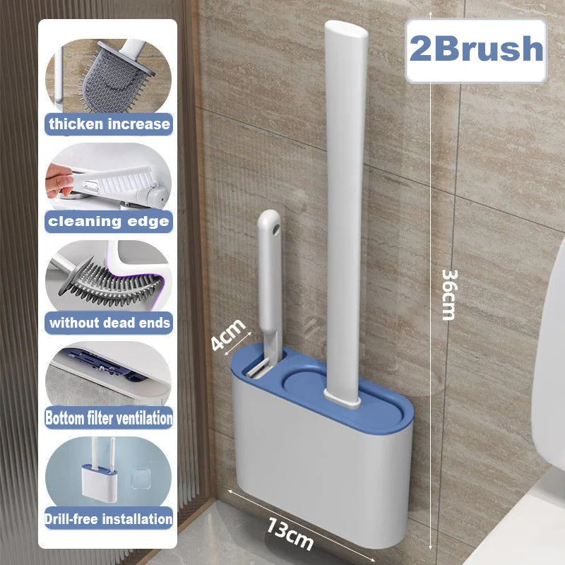 Wall-Mounted Toilet Brush with Holder – Long Handled Silicone Soft Bristles for Bathroom WC Cleaning