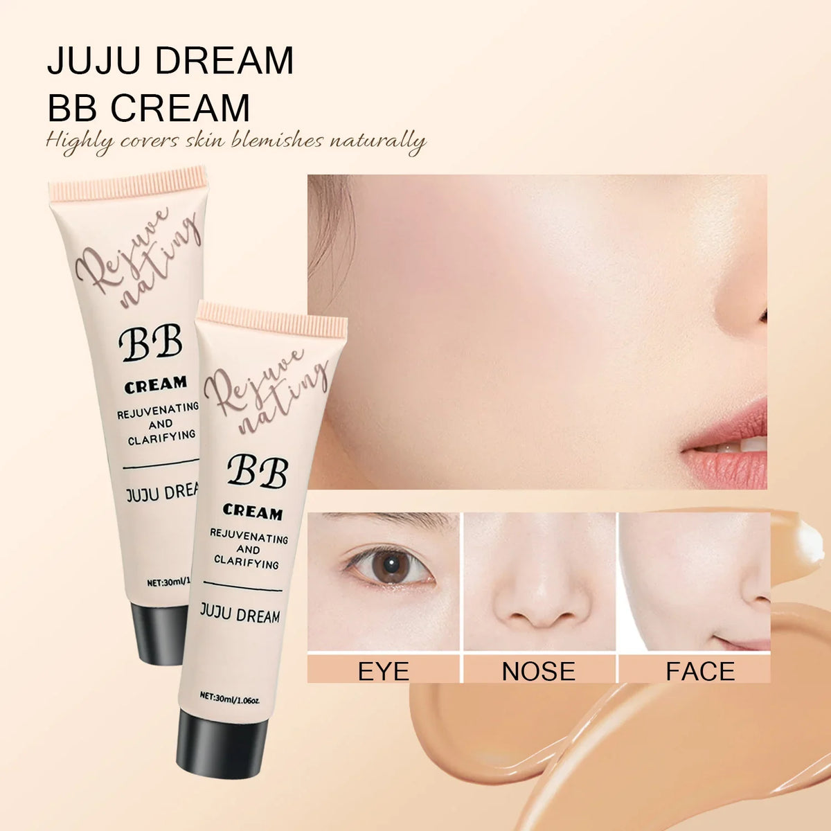 Moisturizing BB Cream Foundation – Oil Control, Long-Lasting Natural Coverage Makeup for Dry Skin with Lightweight Milk Texture