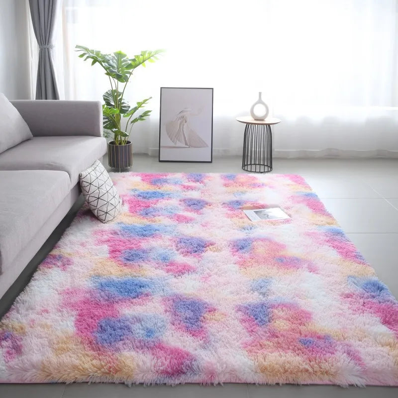 VIKAMA Tie-Dye Plush Carpet – Soft Fluffy Non-Slip Rug for Living Room, Kids’ Room & Baby Crawling Mat