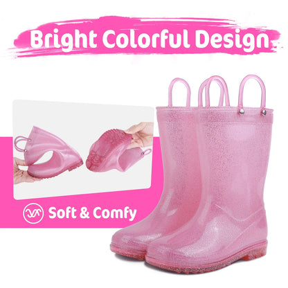 Shevalues Kids Waterproof Rain Boots – Non-Slip Toddler Boots with Easy-On Handles for Boys & Girls