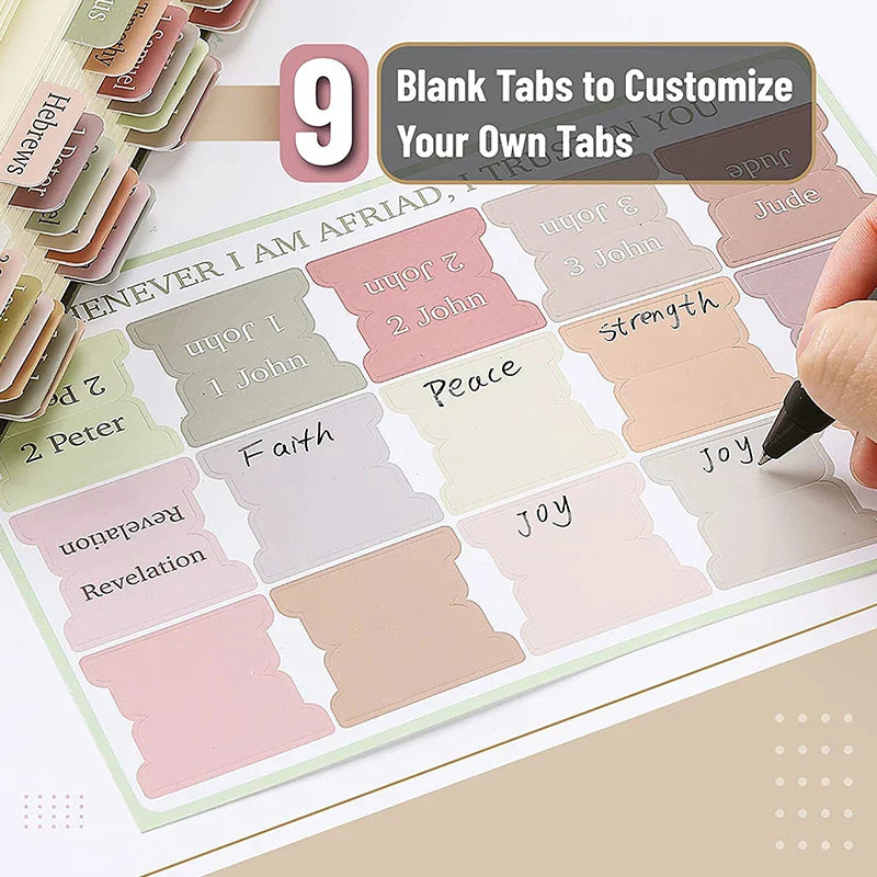Bible Tabs Set of 75 - Minimal Morandi Design - Laminated Tabs for Women and Men - Ideal for Study Bible & Indexing