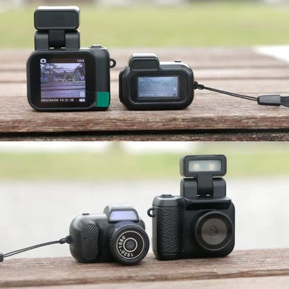 Y4000 Monoreflex Mini Camera 1080P Portable Video Recorder with Flash Lamp, Battery Dock & LCD Screen