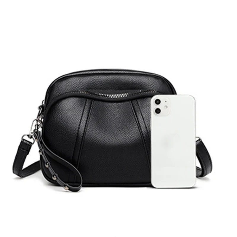 Women's Rivet Zipper Crossbody Bag – Solid Color Soft Leather Mobile Phone Shoulder Purse