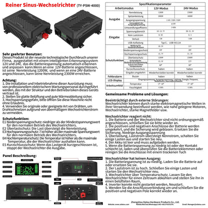 DATOU BOSS Pure Sine Wave Inverter — 12V/24V to 220V, 1200W-2300W, Peak 4000W