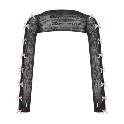Women’s Lace Shrug Crop Top – Open Front Fishnet Arm Sleeves with Finger Hole Gothic Y2K Kawaii Retro Aesthetic Gloves