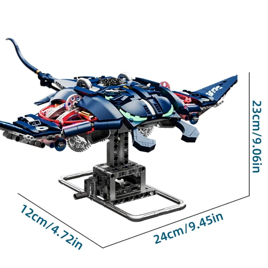 Mechanical Shark & Sea Life Building Blocks Set – Crocodile, Parrot, Mantis, Frog, Manta Ray Toy for Kids