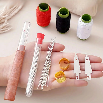 34PCS Hand Sewing Tool Set – Large Eye Stainless Steel Needles with Threaders for DIY Clothing Repair, Embroidery & Craft Supplies