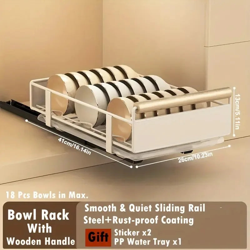 Space-Saving Kitchen Drawer Organizer - Pull-Out Rack for Plates, Bowls & Spices
