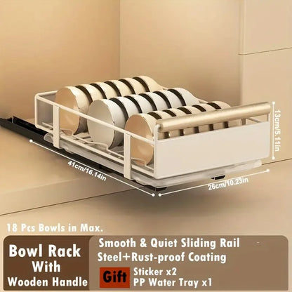 Space-Saving Kitchen Drawer Organizer - Pull-Out Rack for Plates, Bowls & Spices