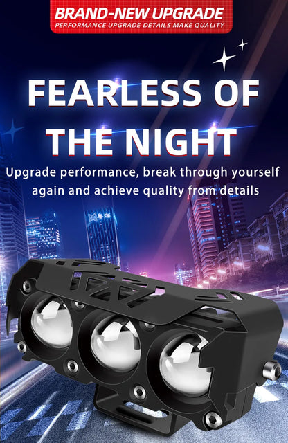 Motorcycle LED Spotlight — Dual-Color Hi/Low Beam Fog Lamp for Cars, Trucks, SUVs & UTVs, 12V/24V Mini Lens Driving Light