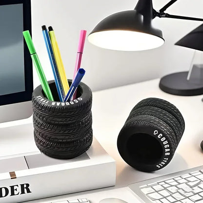 Tire Shaped Pen Holder - Creative Desktop Organizer for Pens, Office Supplies & Decorative Storage