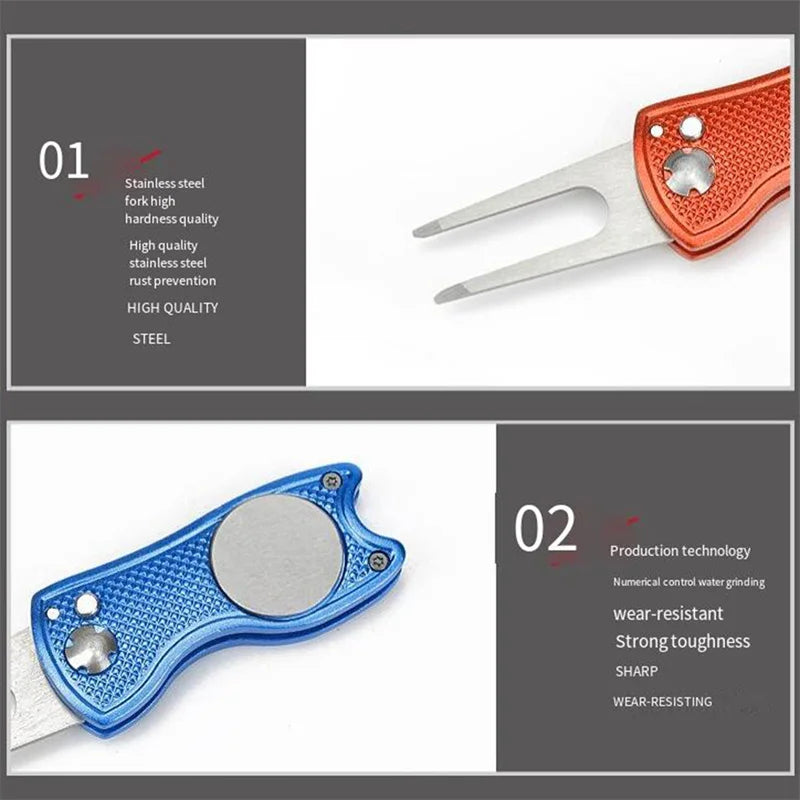 Foldable Golf Divot Repair Tool — Golf Ball Pitch Groove Cleaner & Putting Green Training Aid Accessory