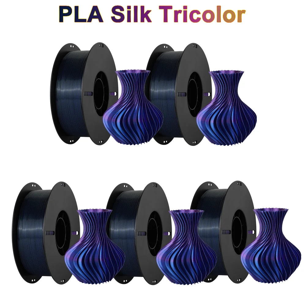 Tri-Color Dual-Color Silk Rainbow PLA Filament 1.75mm – Accurate +/-0.03mm, Compatible with Most FDM 3D Printers