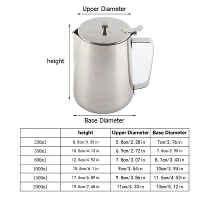 Stainless Steel Coffee Mug & Milk Frothing Pitcher with Lid – Latte Art Barista Cup for Coffee & Milk Drinks