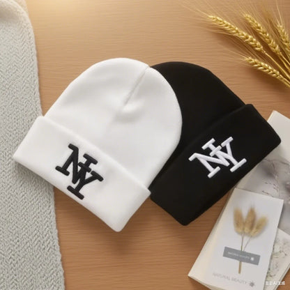 Winter Beanie Hat for Men & Women – 3D Embroidery Knitted Warm Cap for Outdoor Sports & Casual Wear