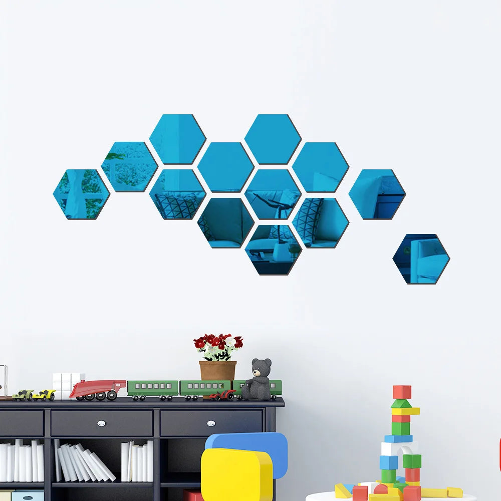 6/12pcs 3D Hexagon Rose Gold Mirror Wall Stickers – DIY Living Room, Bedroom, Bathroom Wall Decor