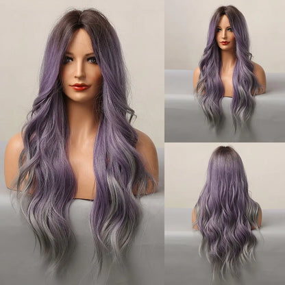 Long Pink Wavy Wig for Women — Middle Part Synthetic Hair, Heat-Resistant, Natural-Looking Cosplay Wig