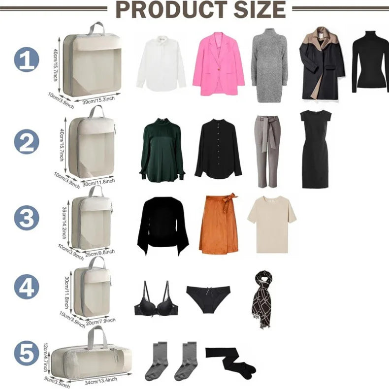 Travel Storage Bag Set – Compressible Waterproof Packing Cubes & Foldable Luggage Organizer for Carry-On