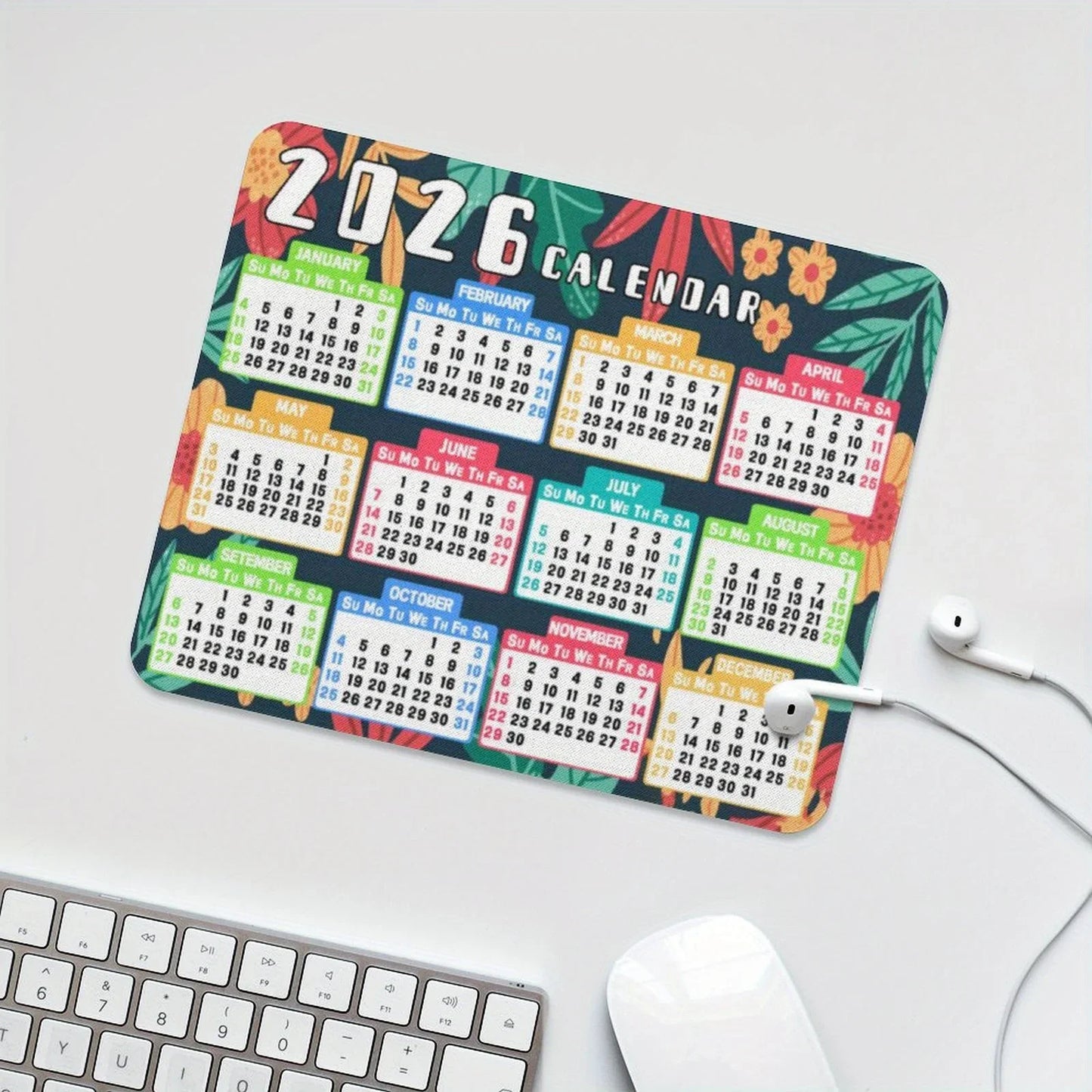 2026 Calendar Design Game Mouse Pad – Anti-Slip Rubber Mouse Mat for Home & Office, Black & White
