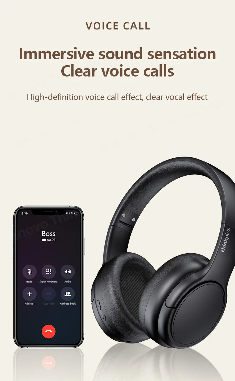 Original Lenovo TH20 Wireless Bluetooth 5.3 Headphones - Dual Mode, Foldable Sport Headset, Music & Gaming Earphones
