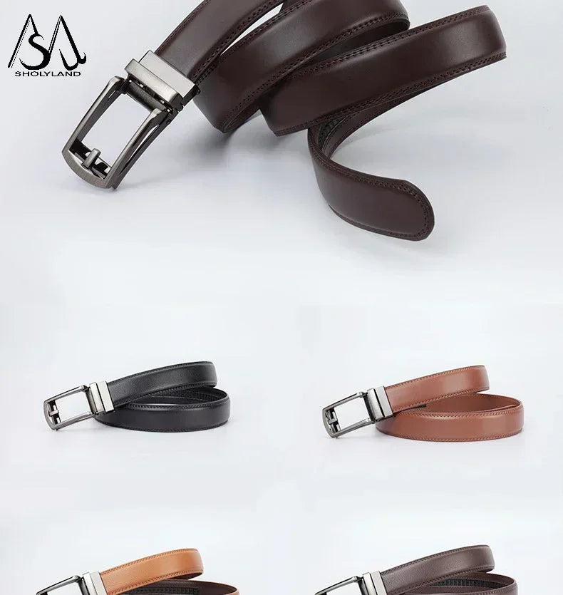 Men’s Classic Leather Belt – Trendy Two-Layer Cowhide with Alloy Automatic Buckle for Business & Casual Wear