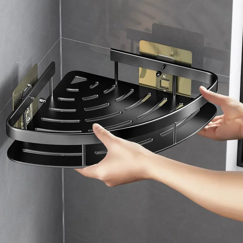 No-Drill Wall Corner Shelf - Aluminum Alloy Bathroom Shelf for Shampoo, Makeup, and Shower Storage Organizer
