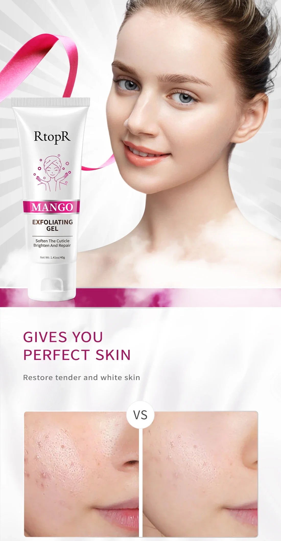 Facial Exfoliating Gel – Whitening, Moisturizing & Repairing Face Scrub Cleanser for Acne and Blackhead Removal Skincare
