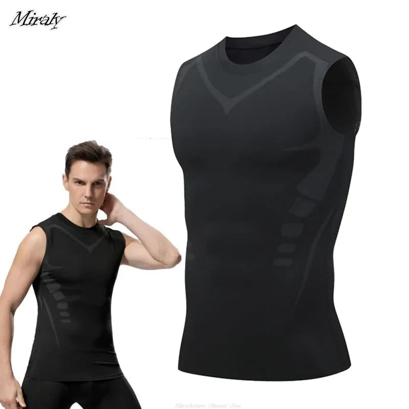 Ionic Shaping Vest for Men: Ice-Silk Slimming Compression Tank Top for Tummy Control and Fitness