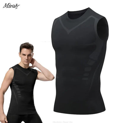 Ionic Shaping Vest for Men: Ice-Silk Slimming Compression Tank Top for Tummy Control and Fitness