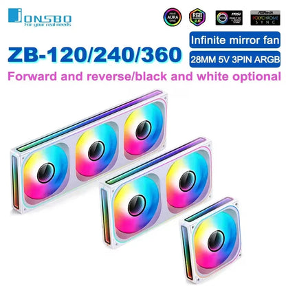 JONSBO ZB-120/240/360 ARGB Computer Case Fan — 12cm 5V 120mm PWM Water-Cooled Fan Kit with Forward/Reverse Rotation