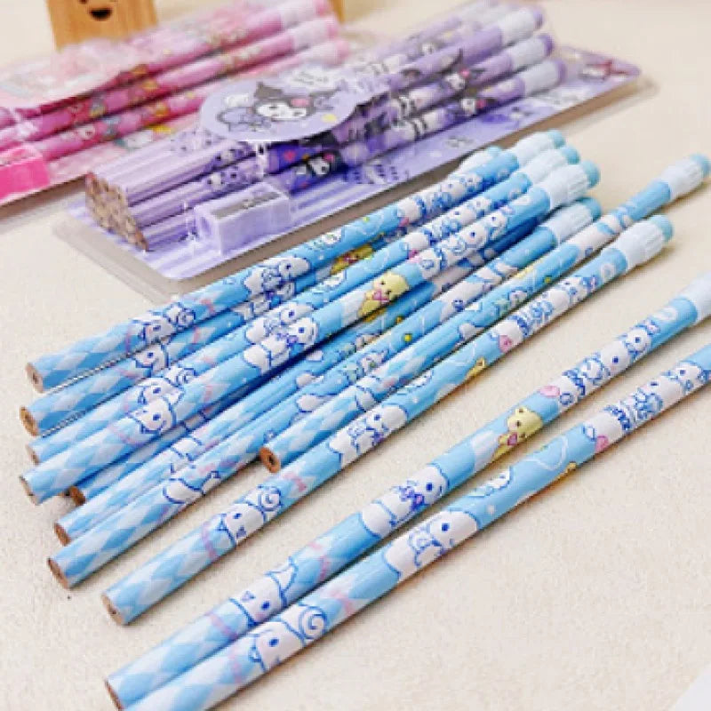 12pcs Sanrio Cinnamoroll & Kuromi Cute Cartoon HB Pencils - Writing & Drawing Stationery Box Set with 12 Pencils & 1 Pencil Roller