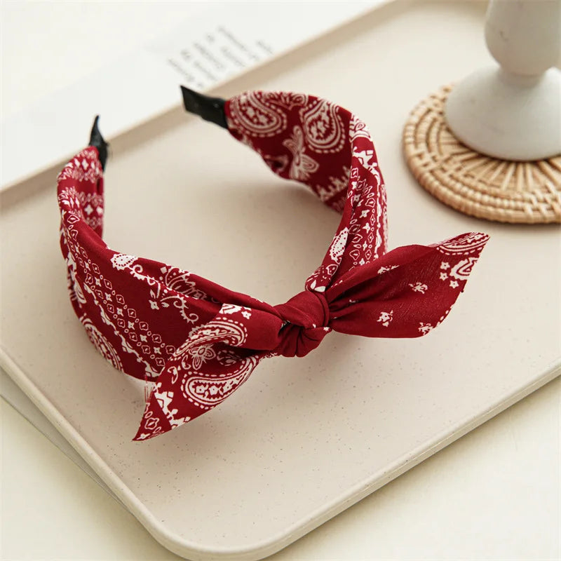 Fashion Cotton Cashew Flower Headband — Soft Wide Bow Hair Hoop for Women Casual Ethnic Hair Accessories
