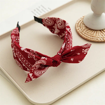 Fashion Cotton Cashew Flower Headband — Soft Wide Bow Hair Hoop for Women Casual Ethnic Hair Accessories
