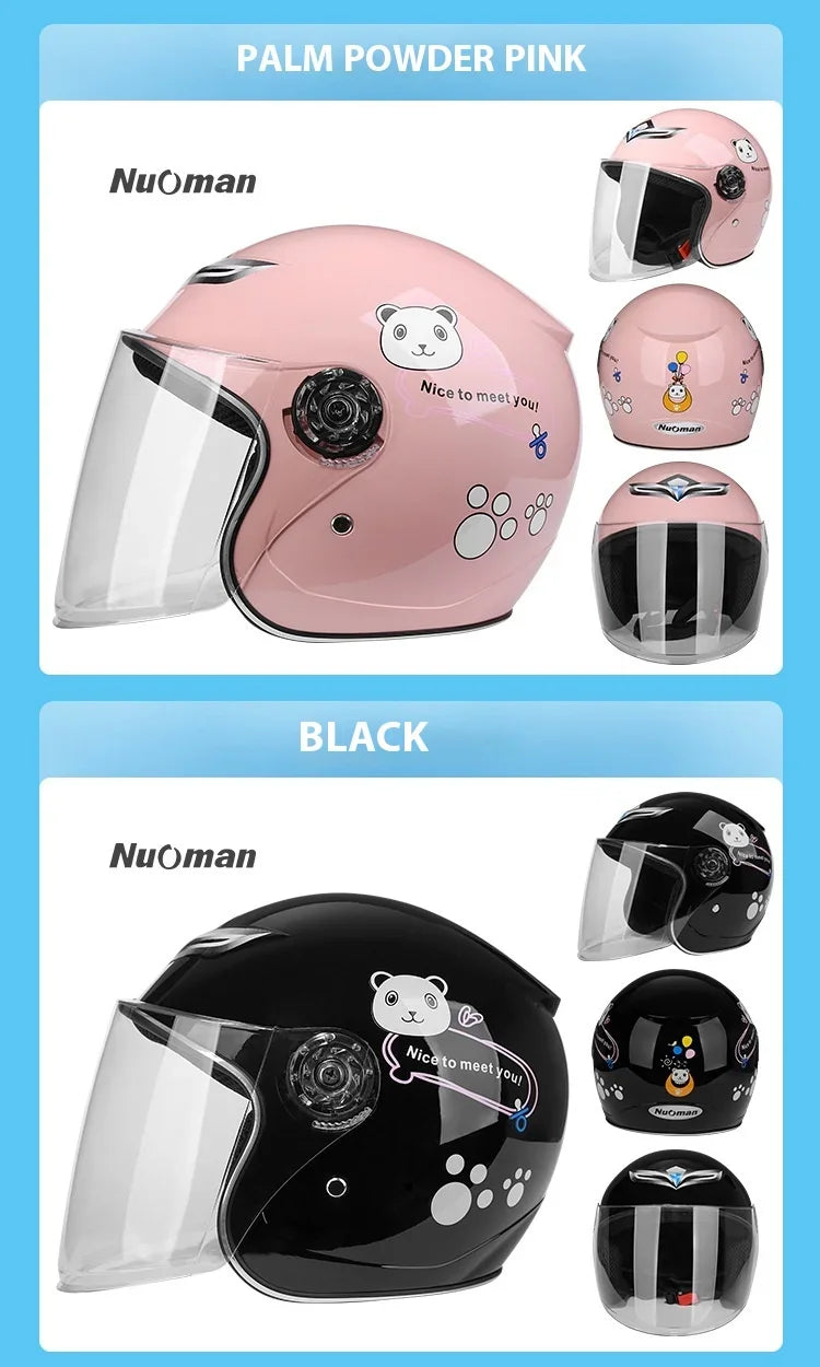 Children's Helmet with Cute Cartoon Pattern – Anti-Fall Open Face Safety Helmet for Kids, Four Seasons Motorcycle Protection