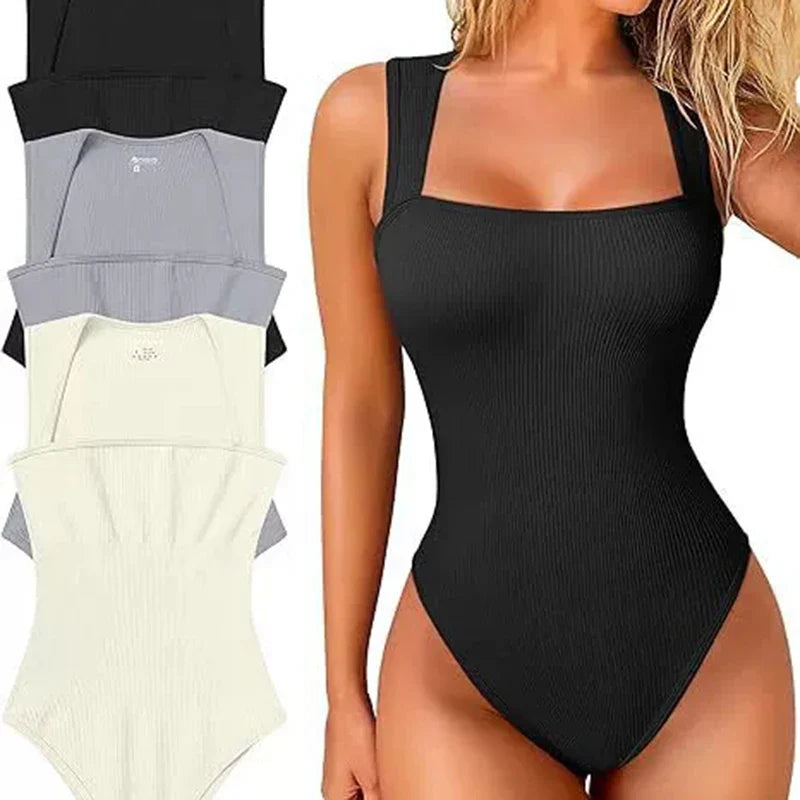 EOTVOTEE Women’s Sleeveless Square Collar Bodysuit – Chic Spring/Summer 2025 Fashion, Comfortable Fit
