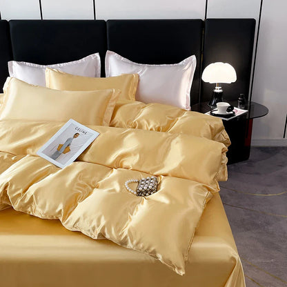 Nordic Satin Silk Bedding Set – Luxury Duvet Cover, Bed Sheet & Pillowcases for Single, Double & Couple Beds