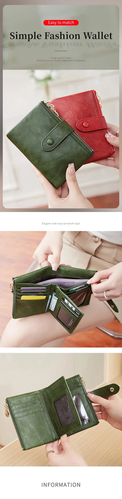 Minimalist Women’s Short Wallet – Large Capacity Triple-Layer Double Zipper Card Holder & Money Bag
