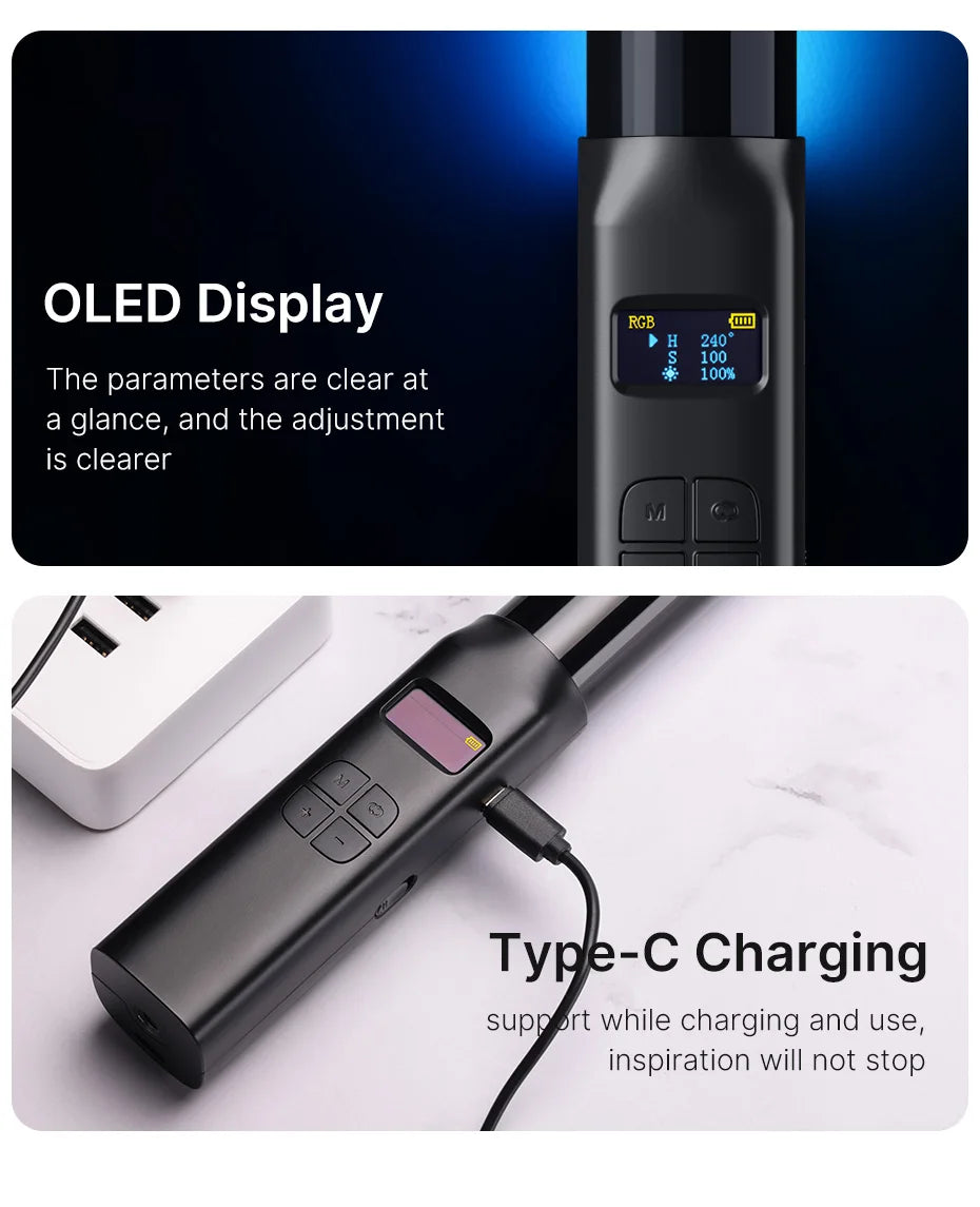 Ulanzi VL119 19.68" Handheld RGB LED Stick Light – Colorful Photography Wand with CRI 95+, 2500K-9000K Studio Lamp