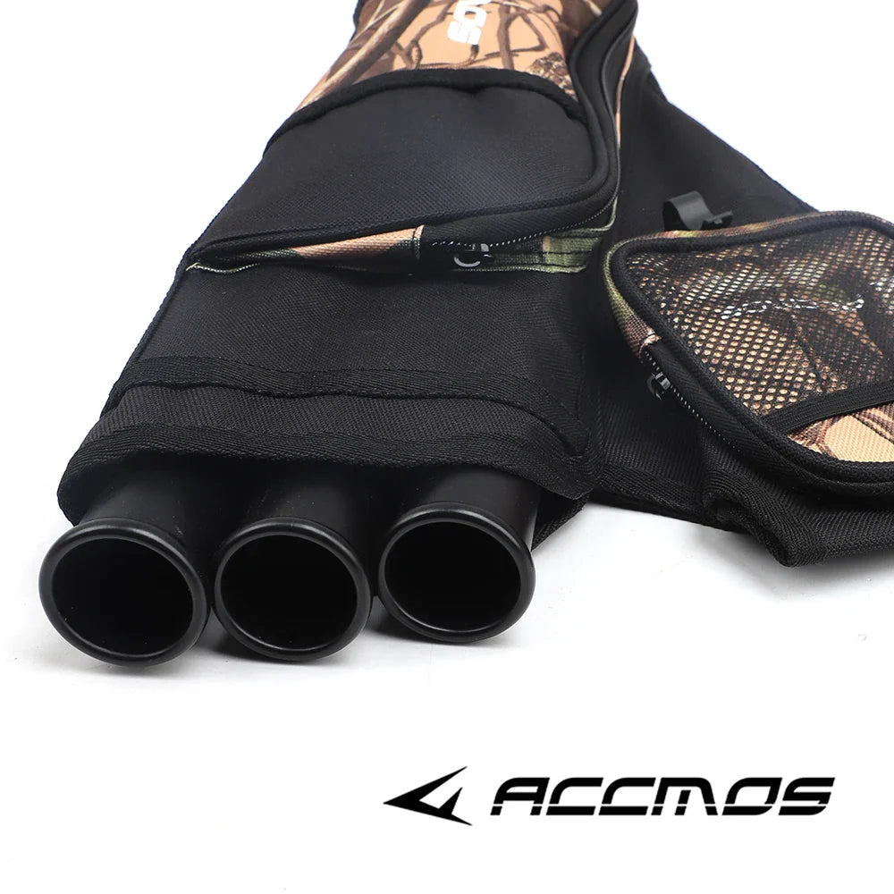 ACCMOS 3-Tube Arrow Quiver Pouch with Adjustable Belt — Recurve & Compound Bow Quiver for Hunting & Target Shooting