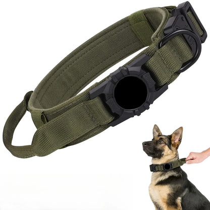 AirTag Tactical Dog Collar with Holder & Handle – Adjustable Military GPS Collar for Medium & Large Dogs