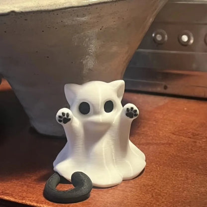 Mini Cat Ghost Ornament — Cute Halloween Desktop Decor & Spooky Collectible Figurine for Home, Office, or Gift