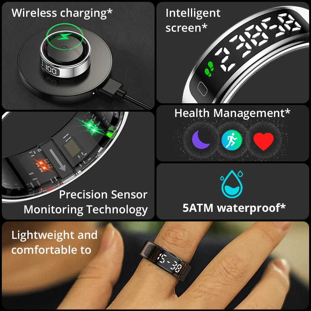 COLMI R12 Smart Ring 2025 – Display Screen Touch Control, Wireless Charging Health Tracker, 5ATM Waterproof for Men & Women