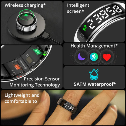 COLMI R12 Smart Ring with Touch Display – Health Manager, Wireless Charging, 5 ATM Waterproof for Men & Women