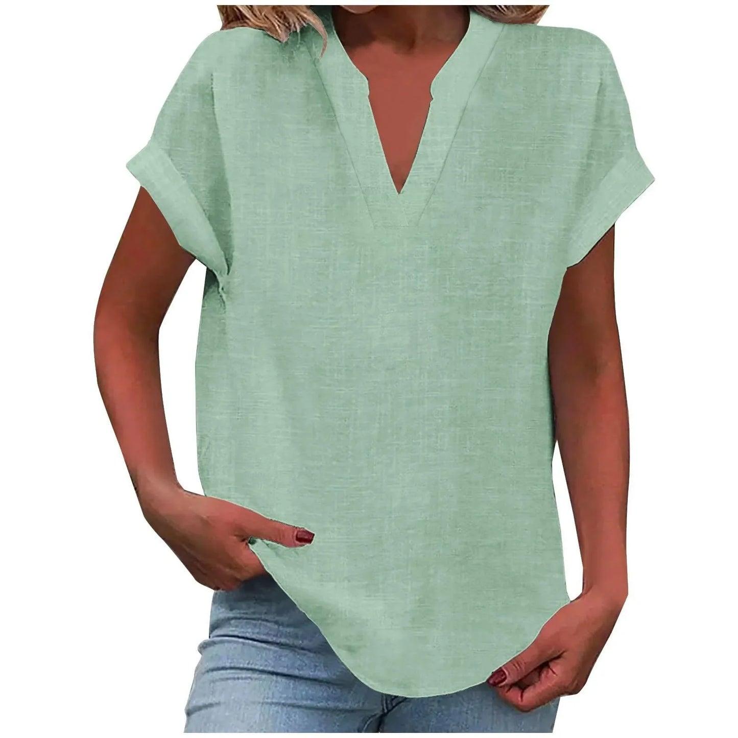 Women’s Summer Cotton Linen V-Neck Button Down Shirt 2025 – Breathable Solid Color Casual Office Blouse