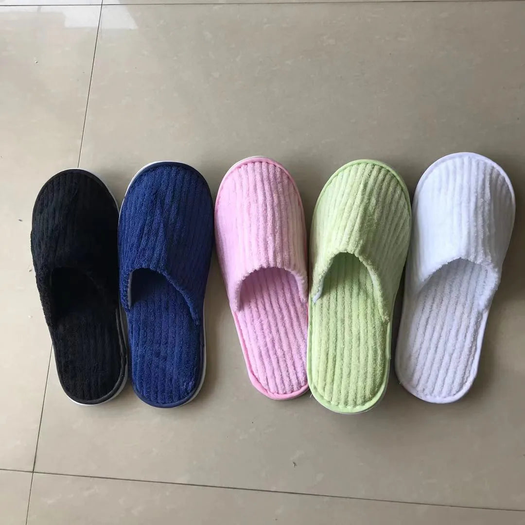 5 Pairs Mix Color Disposable Hotel Slippers – Cotton Non-Slip Slides for Men & Women Home, Travel, SPA & Hospitality Use