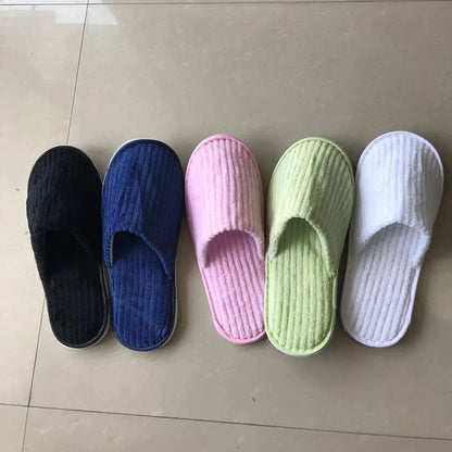 5 Pairs Mix Color Disposable Hotel Slippers – Cotton Non-Slip Slides for Men & Women Home, Travel, SPA & Hospitality Use